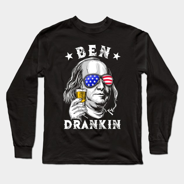 4th of July Shirt, Funny American Shirt, Ben Drankin, Beer Drinking Gift, Ben Franklin T-shirt for men and women Long Sleeve T-Shirt by mittievance